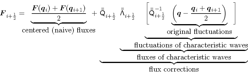 \begin{displaymath}
\ensuremath{\mathchoice{\mbox{\boldmath$\displaystyle F$}}
...
...{fluxes of characteristic waves}}
}_{\mbox{flux corrections}}
\end{displaymath}