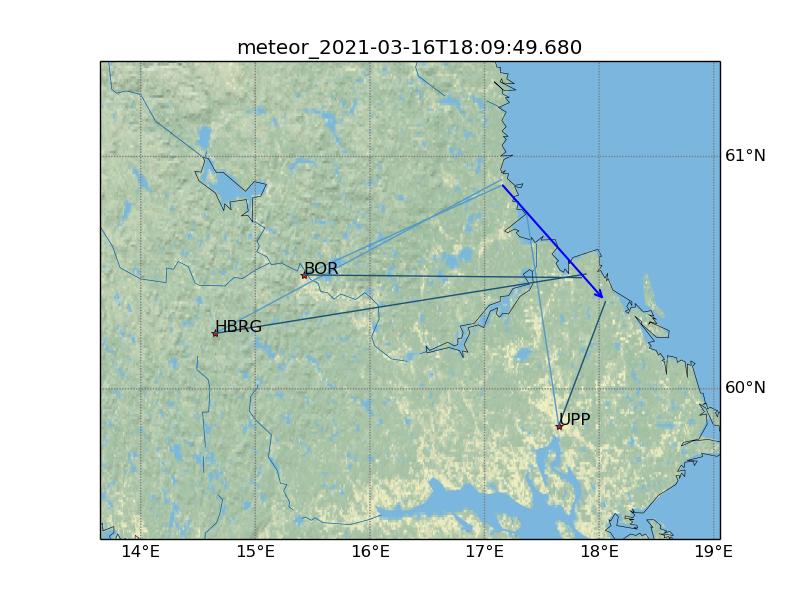 Karta som visar meteorspåret