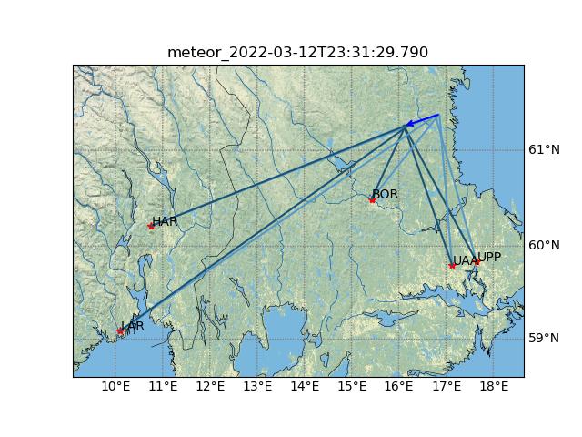 Karta som visar meteorspåret