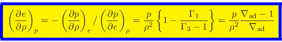 \begin{displaymath}
\fcolorbox{blue}{yellow}{$\displaystyle
\left(\frac{\partial...
...=
\frac{p}{\rho^2}\frac{\nabla_{\rm ad}-1}{\nabla_{\rm ad}}
$}
\end{displaymath}