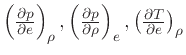 $\left(\frac{\partial p}{\partial e}\right)_{\rho}, \left(\frac{\partial p}{\partial \rho}\right)_{e}, \left(\frac{\partial T}{\partial e}\right)_{\rho}$