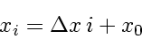 \begin{displaymath}
x_i = \Delta x  i + x_0
\end{displaymath}