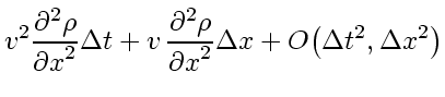 $\displaystyle v_{}^2 \frac{\partial^2 \rho}{{\partial x}^2} \Delta t
+
v_{}   ...
...l^2 \rho}{{\partial x}^2} \Delta x
+
O \! \left( \Delta t^2, \Delta x^2 \right)$
