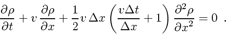 \begin{displaymath}
\frac{\partial \rho}{\partial t} + v_{}   \frac{\partial \...
...ht)
\frac{\partial^2 \rho}{{\partial x}^2}
=
0
\enspace .
\end{displaymath}
