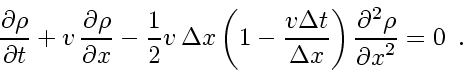 \begin{displaymath}
\frac{\partial \rho}{\partial t} + v_{}   \frac{\partial \...
...ht)
\frac{\partial^2 \rho}{{\partial x}^2}
=
0
\enspace .
\end{displaymath}