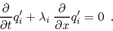 \begin{displaymath}
\;\;\!\! \frac{\partial }{\partial t} q'_i + \lambda_i \; \frac{\partial }{\partial x} q'_i = 0
\enspace .
\end{displaymath}