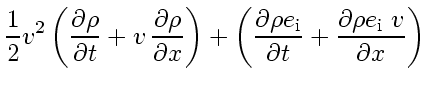 $\displaystyle \frac{1}{2} v_{}^2 \left( \frac{\partial \rho}{\partial t} + v_{}...
...\rm i}}{\partial t} + \frac{\partial \rho e_{\rm i}\; v_{}}{\partial x} \right)$