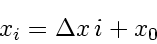 \begin{displaymath}
x_i = \Delta x  i + x_0
\end{displaymath}