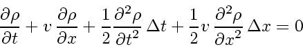 \begin{displaymath}
\frac{\partial \rho}{\partial t} + v_{}   \frac{\partial \...
...{}   \frac{\partial^2 \rho}{{\partial x}^2}   \Delta x
=
0
\end{displaymath}