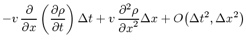$\displaystyle - v_{}   \frac{\partial }{\partial x} \left( \frac{\partial \rho...
...l^2 \rho}{{\partial x}^2} \Delta x
+
O \! \left( \Delta t^2, \Delta x^2 \right)$