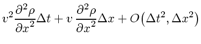 $\displaystyle v_{}^2 \frac{\partial^2 \rho}{{\partial x}^2} \Delta t
+
v_{}   ...
...l^2 \rho}{{\partial x}^2} \Delta x
+
O \! \left( \Delta t^2, \Delta x^2 \right)$