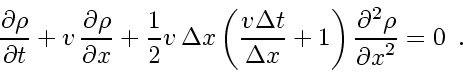 \begin{displaymath}
\frac{\partial \rho}{\partial t} + v_{}   \frac{\partial \...
...ht)
\frac{\partial^2 \rho}{{\partial x}^2}
=
0
\enspace .
\end{displaymath}