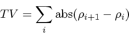 \begin{displaymath}
TV = \sum_i \mbox{abs} \! \left( \rho_{i+1} - \rho_i \right)
\end{displaymath}