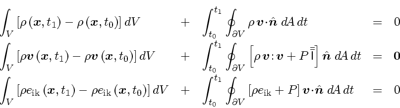 \begin{displaymath}
{  \! \renewedcommand{arraystretch}{2.0}
\begin{array}{lcl...
...scriptscriptstyle n$}}}} \; d\!A   dt &
= &
0
\end{array}}
\end{displaymath}